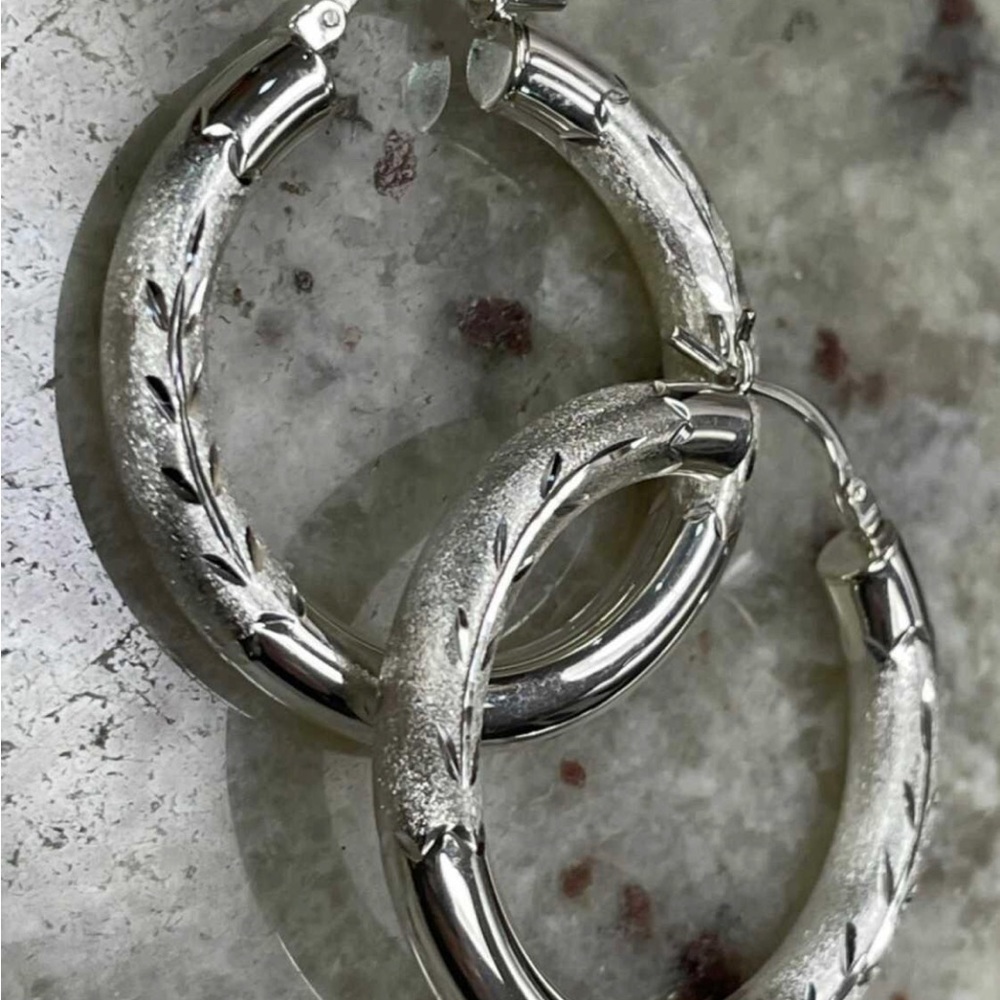 Diamond Cut Hoop Earrings -925 Sterling Silver-